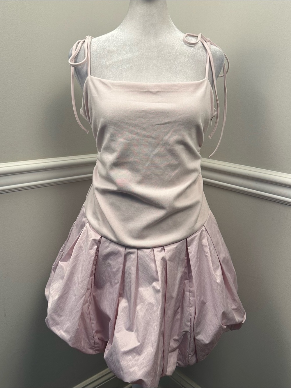 Free People Pale Pink Tie-Shoulder Mini Dress M